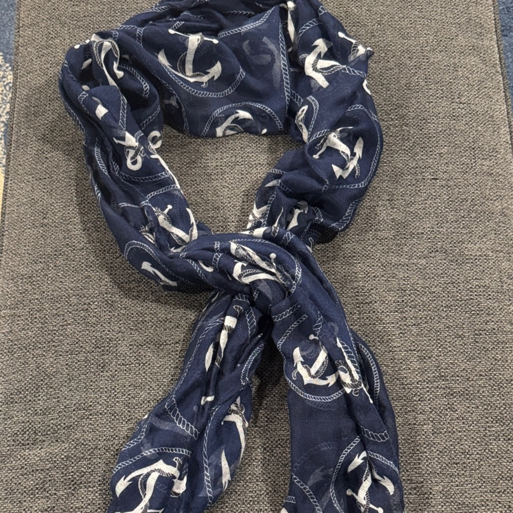 Navy Anchor Print Lightweight Scarf